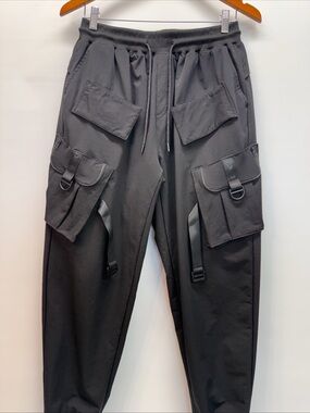 Guks Ribbons Bandage Tactical Techwear Cargo Pants Men XL Multi-pockets Harajuku
